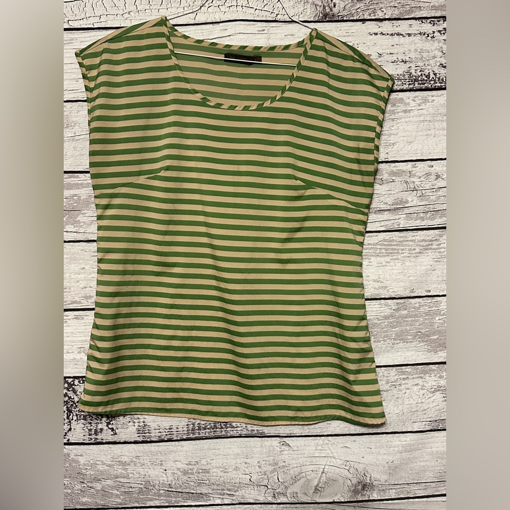 The Limited Green Tan Striped Cap Sleeve Blouse Medium